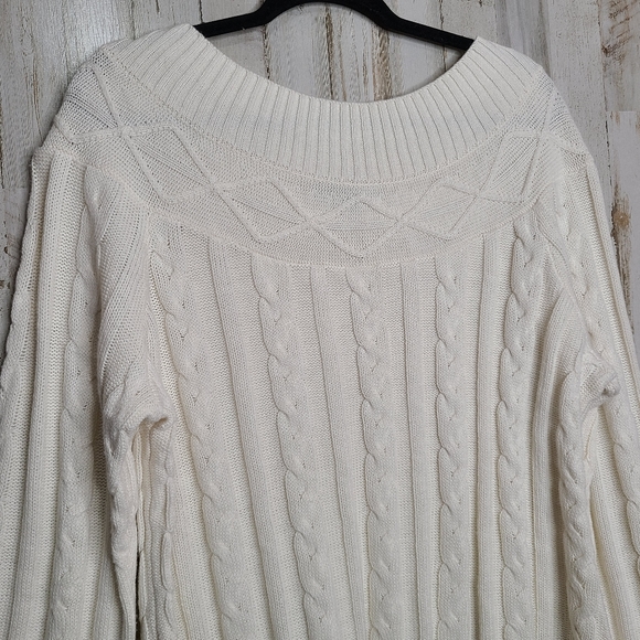 Jessica London Boatneck Cream Cable Knit Tunic Sweater Ladies Size Medium - Picture 2 of 9